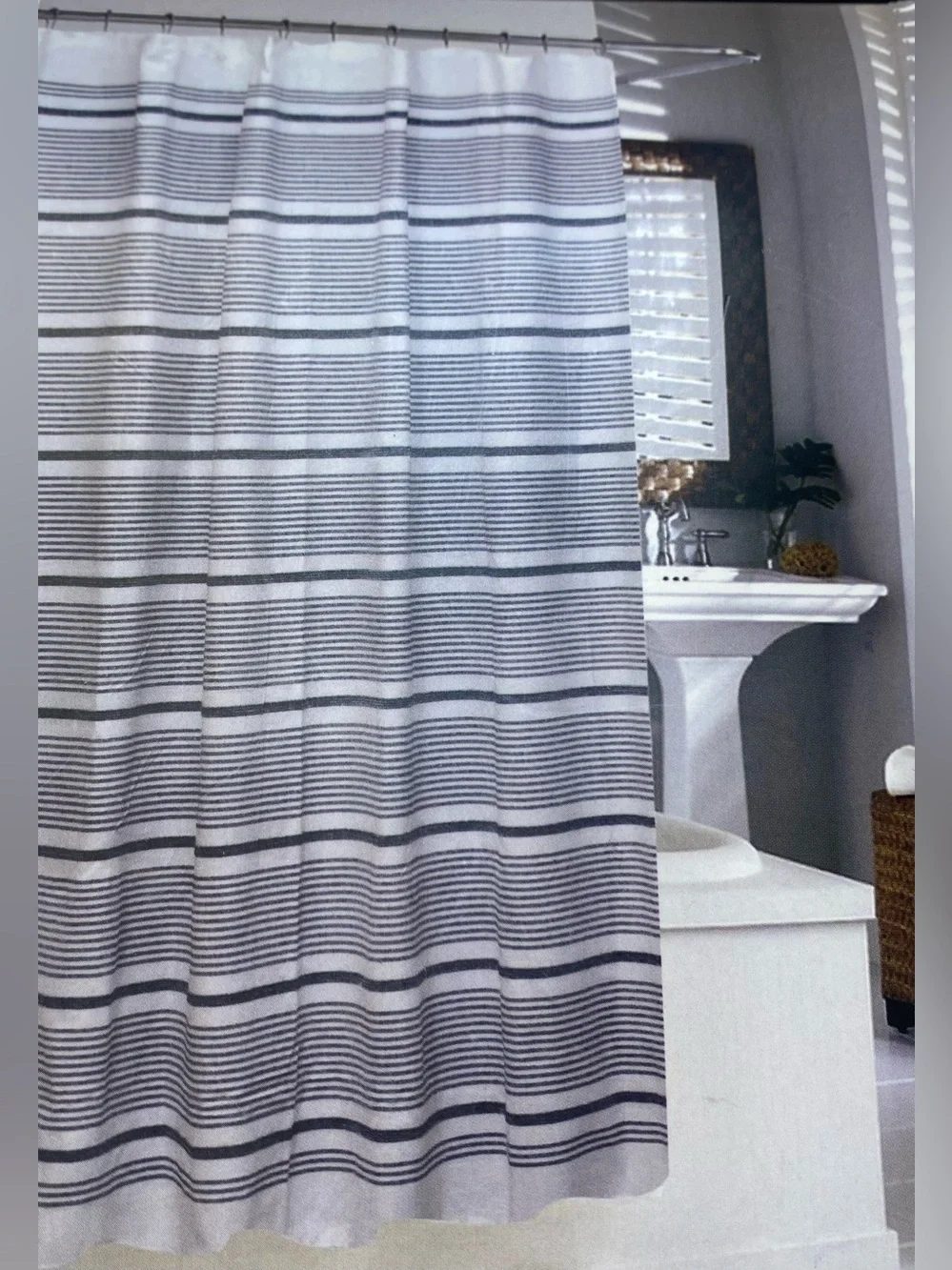 Madison Studio ❤️Stripe Shower Curtain 72”x72” Gray & White NWT